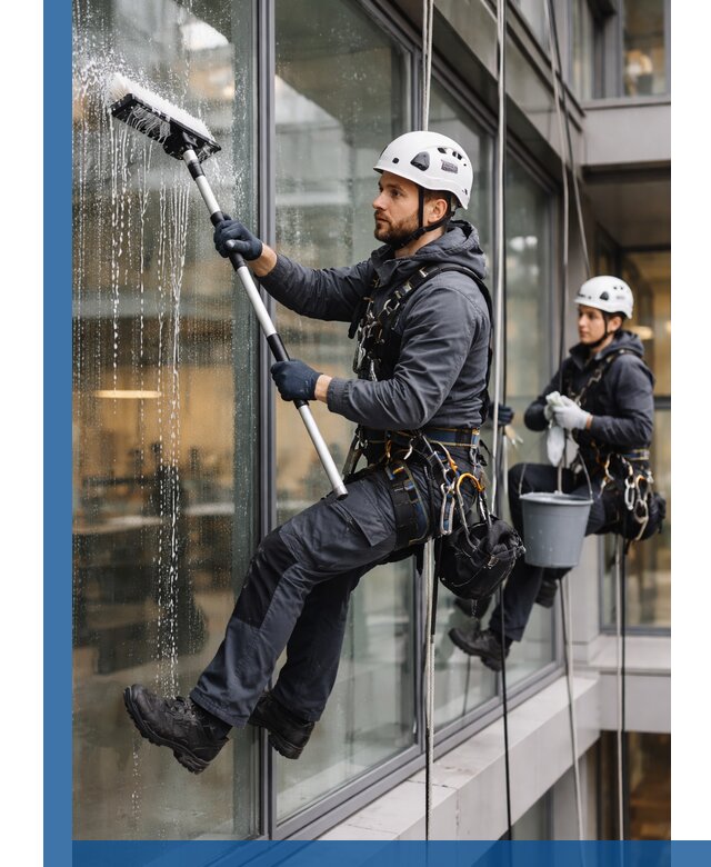 Профессиональная мойка витражей промышленными альпинистами в Печоре