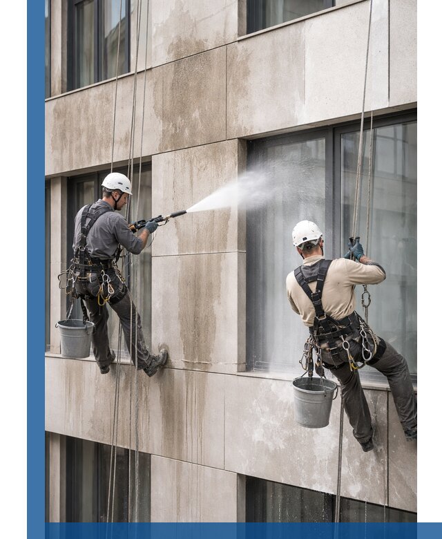 Послестроительная мойка фасада промышленным альпинизмом в Печоре