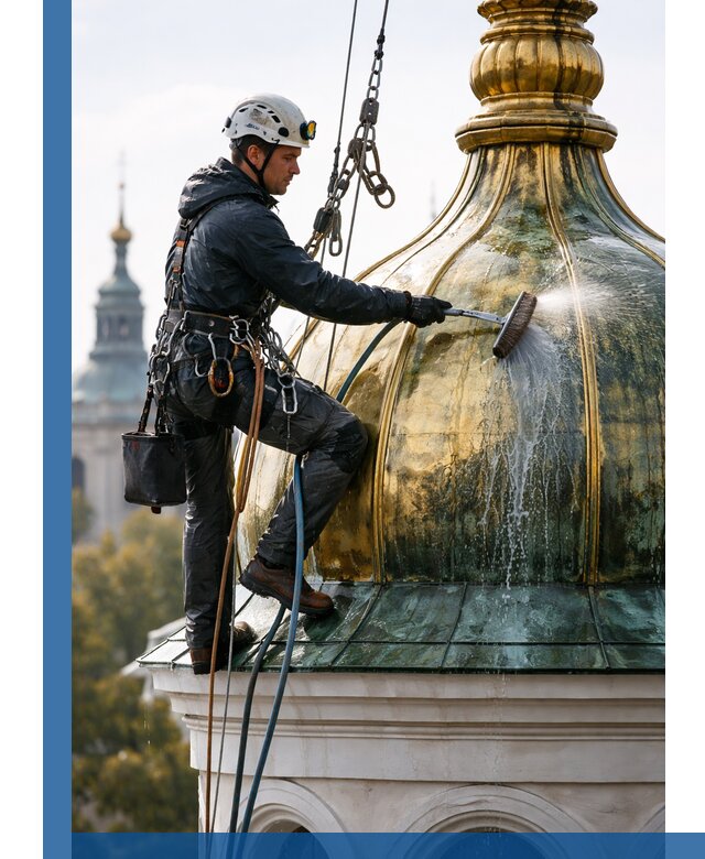 Профессиональная мойка куполов и шпилей высотными альпинистами в Печоре