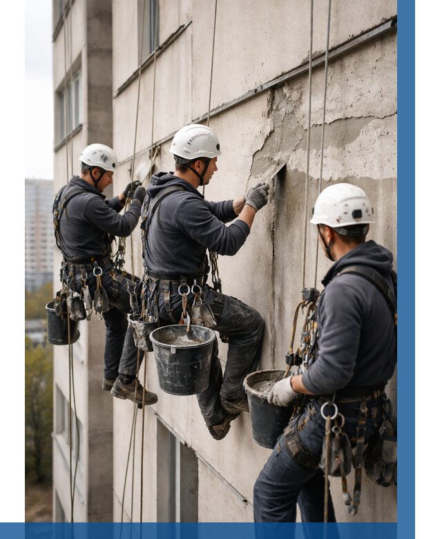 Ремонт бетонных элементов фасада в Печоре от 2546 р. | ВЫСОТНИК-Пчр