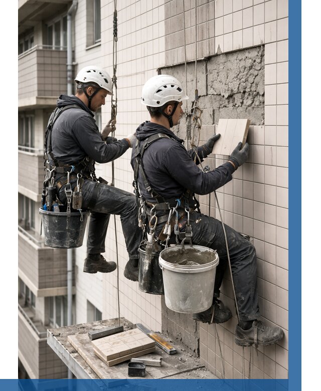 Ремонт облицовки фасада плиткой в Печоре от 1833 р. | ВЫСОТНИК-Пчр