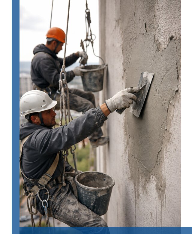 Штукатурка фасада на высоте в Печоре профессиональные работы