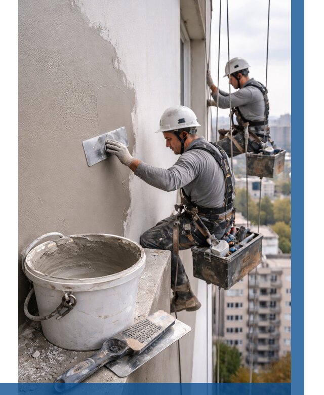 Шпаклевка фасада на высоте в Печоре от 713 р. | ВЫСОТНИК-Пчр