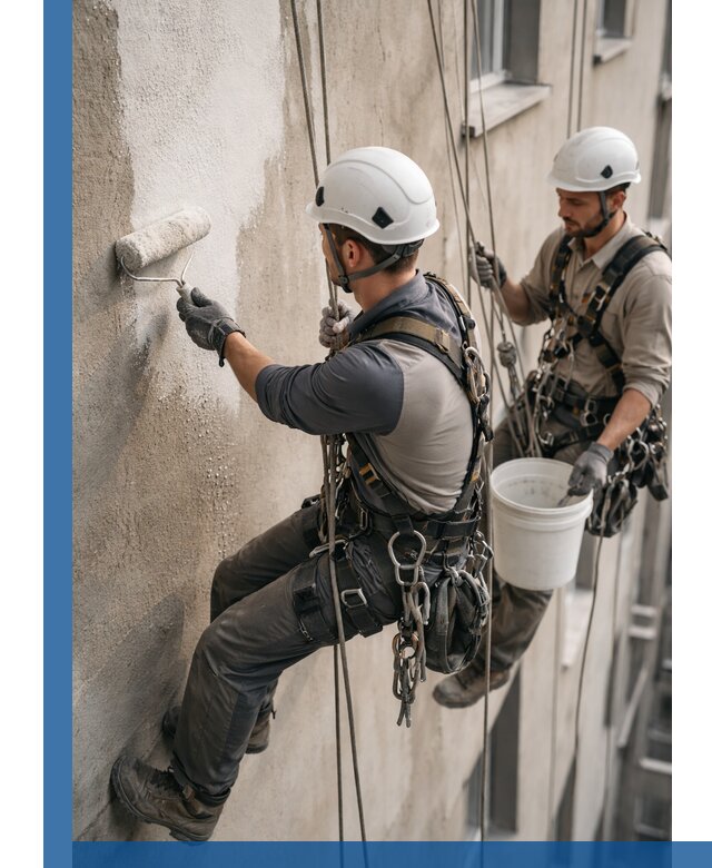 Грунтовка фасада на высоте в Печоре промышленными альпинистами