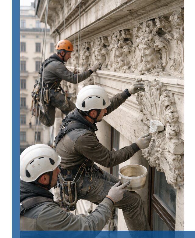 Реставрация фасадной лепнины с высотными работами в Печоре