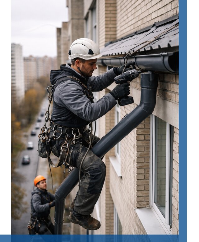 Монтаж водосточной системы на здании в Печоре от 5091 р. | ВЫСОТНИК-Пчр