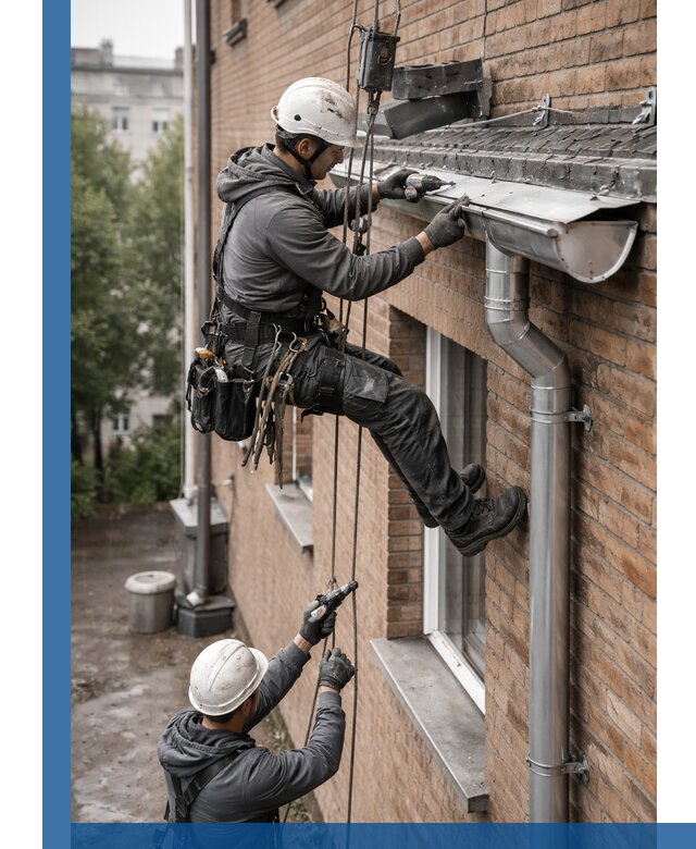 Монтаж водосточной системы на здании в Печоре под ключ