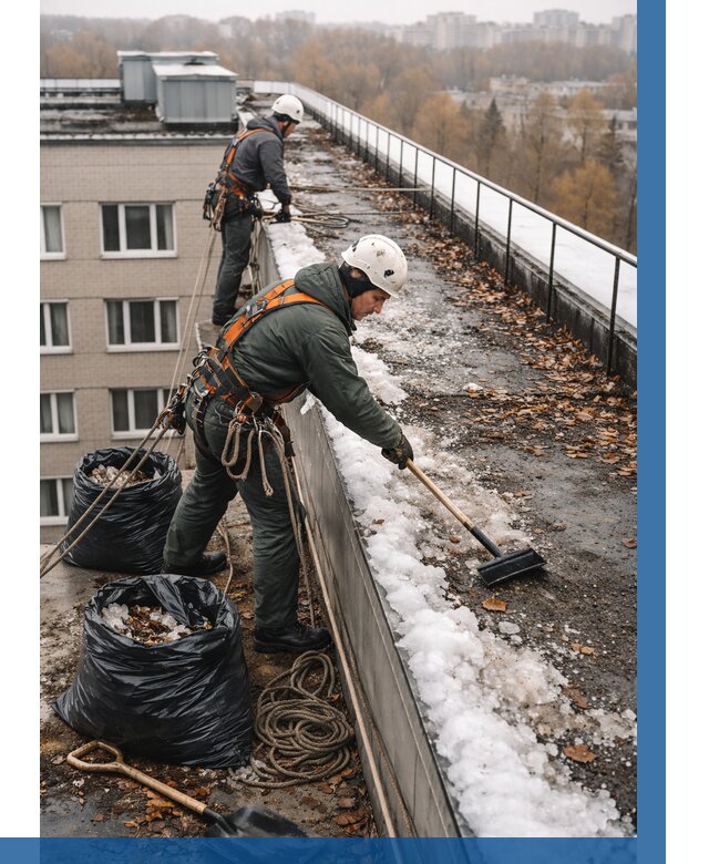 Очистка кровли по периметру в Печоре от 560 р. | ВЫСОТНИК-Пчр