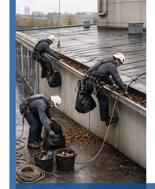 Очистка кровли по периметру в Печоре силами промышленных альпинистов