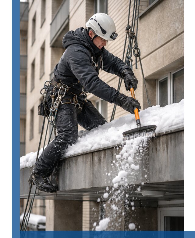 Очистка козырьков от снега в Печоре круглогодично безопасно