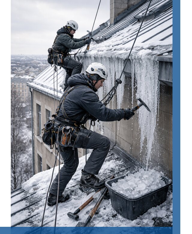 Удаление наледи с кровли в Печоре от 5600 р. | ВЫСОТНИК-Пчр