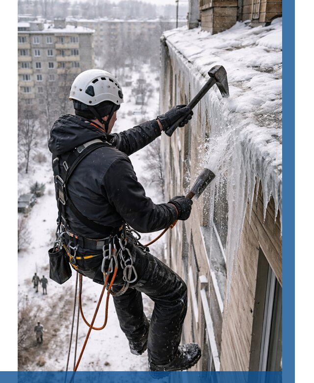 Сбивание сосулек с крыши в Печоре по цене от 4582 р. | ВЫСОТНИК-Пчр