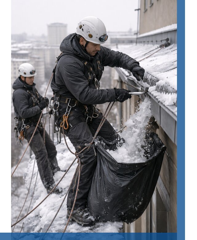 Аварийная очистка крыши в Печоре под ключ от 305 р. | ВЫСОТНИК-Пчр