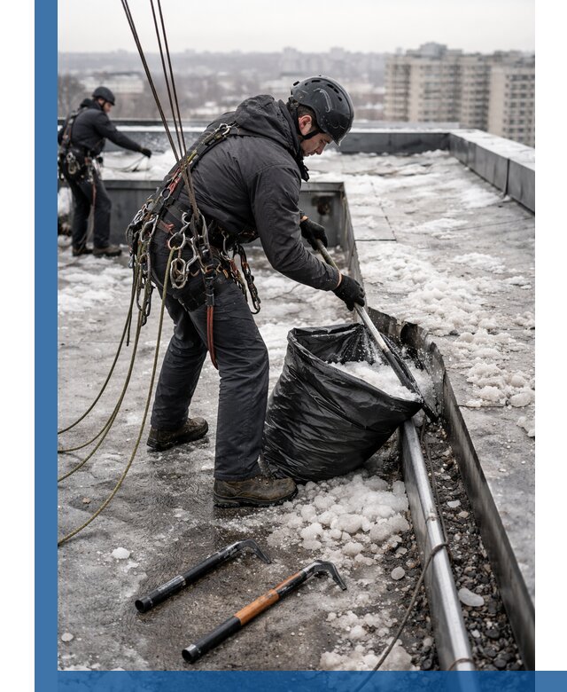 Аварийная очистка кровли в Печоре от промальпинистов