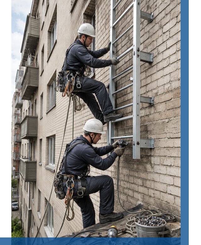 Монтаж пожарной лестницы в Печоре от 25455 р заказать у ВЫСОТНИК-Пчр