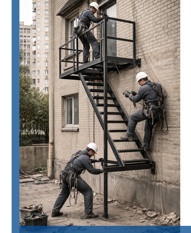 Монтаж пожарной лестницы в Печоре, установка и крепление