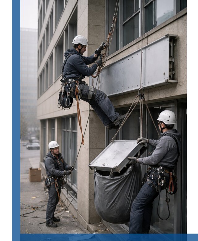 Демонтаж рекламной вывески с высотными работами в Печоре