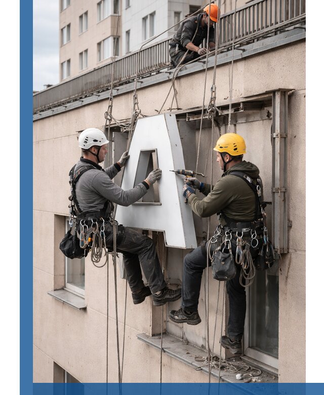 Ремонт и восстановление наружных вывесок на высоте в Печоре