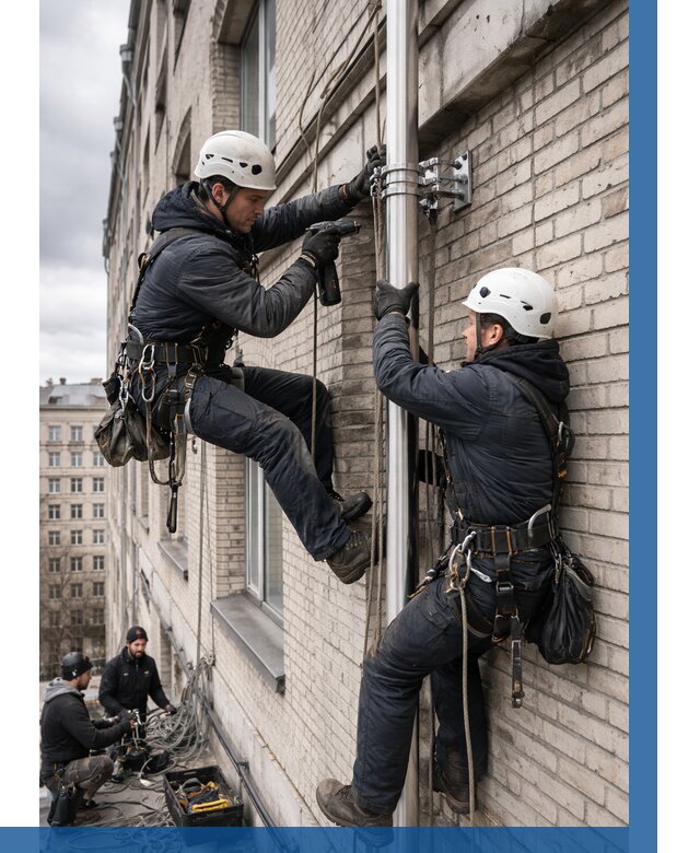 Монтаж флагштока на здании в Печоре от 6618 р. | ВЫСОТНИК-Пчр