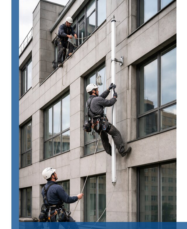 Монтаж флагштока на фасаде здания с креплением и герметикой в Печоре