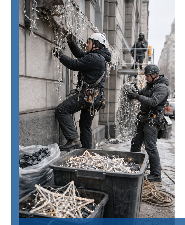 Демонтаж новогоднего оформления и гирлянд в Печоре