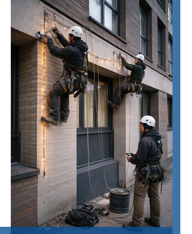 Монтаж гирлянд на фасаде в Печоре от 3564 р. | ВЫСОТНИК-Пчр