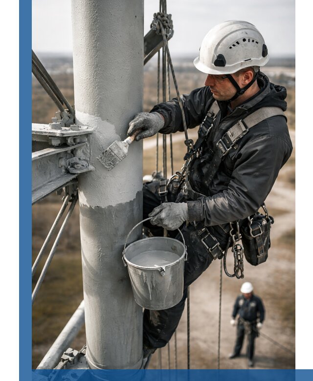 Покраска мачт связи в Печоре промышленными альпинистами
