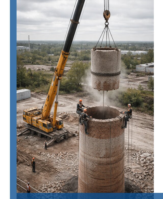 Демонтаж дымовой трубы в Печоре с гарантиями безопасности