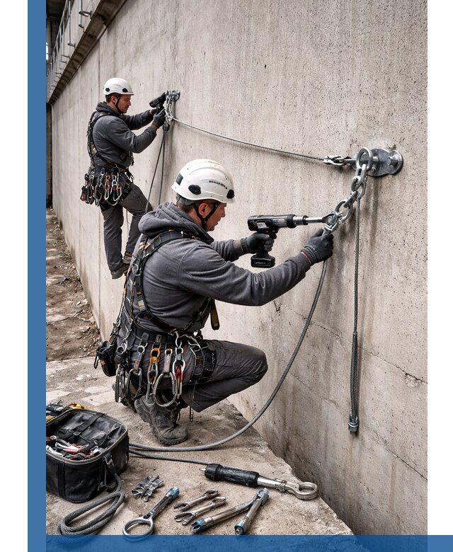 Монтаж анкерных линий высотной безопасности в Печоре